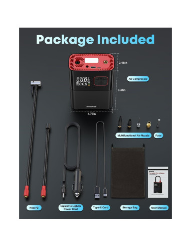 Compresor de Aire Portátil Kohree 58 LPM 150 PSI Batería 20000mAh