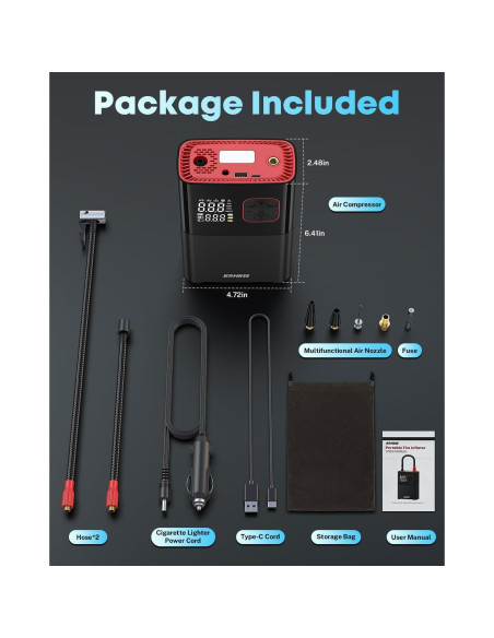 Compresor de Aire Portátil Kohree 58 LPM 150 PSI Batería 20000mAh