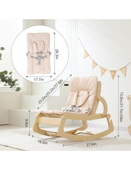Silla Mecedora 3 en 1 Ergonomica WTTBA8001 Beige para Bebés