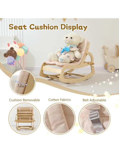 Silla Mecedora 3 en 1 Ergonomica WTTBA8001 Beige para Bebés