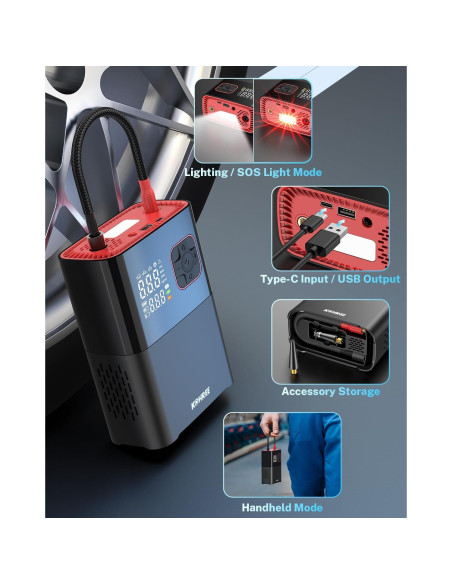 Compresor de Aire Portátil Kohree 58 LPM 150 PSI Batería 20000mAh