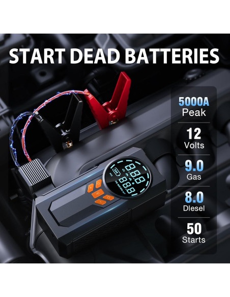 Arrancador de Batería Portátil WNDFLV JN-088D 5000A con Compresor