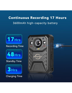 Cámara Corporal HD 1440P Ponycam BC605 128GB Batería 17h 2