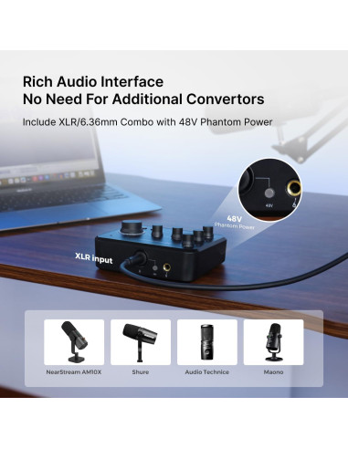 Interfaz de Audio AMIX20B - Mezclador 8 Canales, Bluetooth, 48V