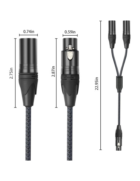 Cable Divisor Y XLR Femenino a Doble Masculino 0.61m HUALEU