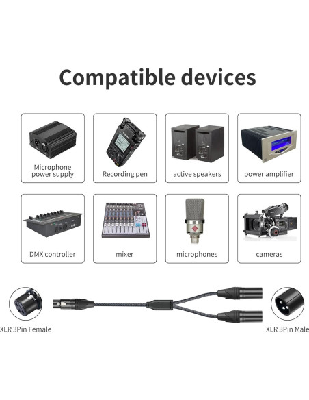 Cable Divisor Y XLR Femenino a Doble Masculino 0.61m HUALEU