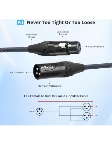 Cable Divisor Y XLR Femenino a Doble Masculino 0.61m HUALEU