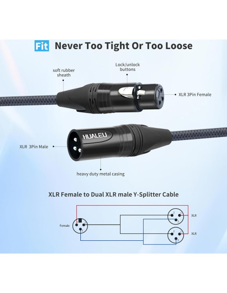 Cable Divisor Y XLR Femenino a Doble Masculino 0.61m HUALEU