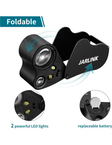 Lupa de Joyero JARLINK 30X 60X Plegable con Luz LED y UV