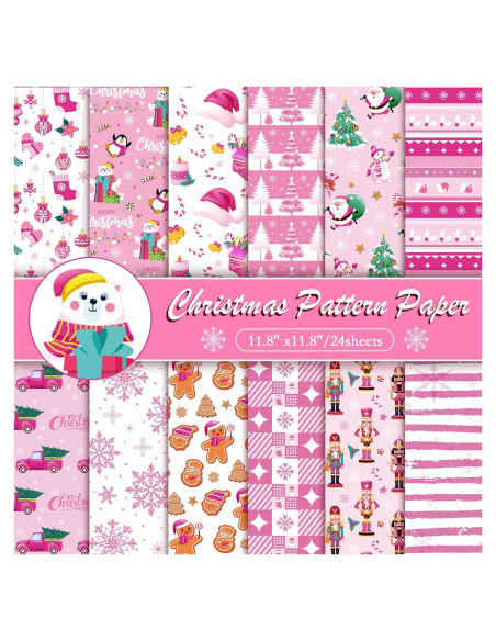 Papel de Scrapbook Navidad Konsait 24 Hojas 30x30cm Rosa