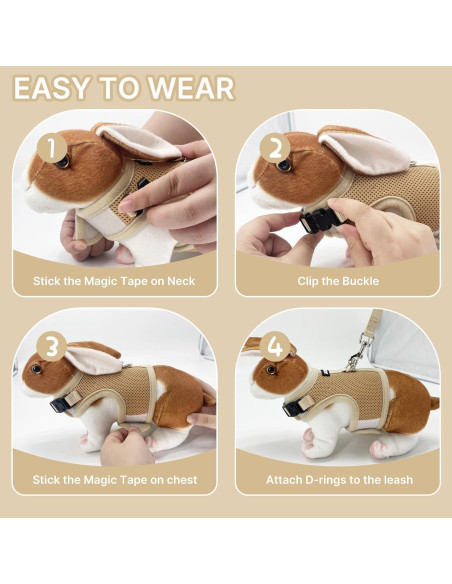 Conjunto Arnés y Correa AIITLE Caqui para Conejos y Mascotas