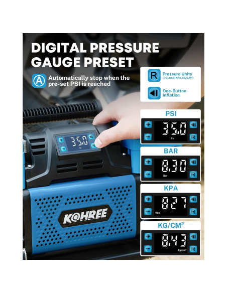 Compresor de Aire Kohree 12V Doble Cilindro 350 L/min 150 PSI