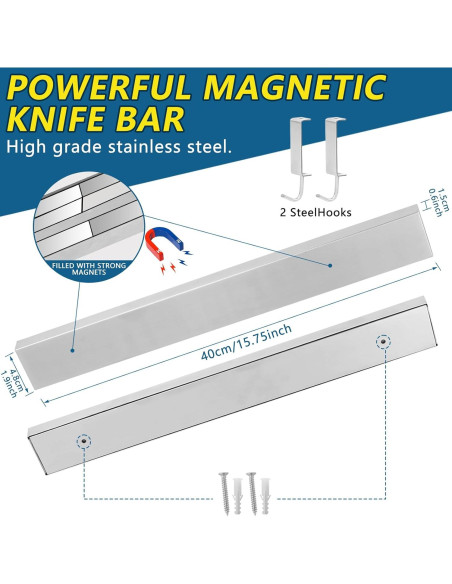 Barra Magnética de Cuchillos 40 cm Acero Inoxidable PENXUA