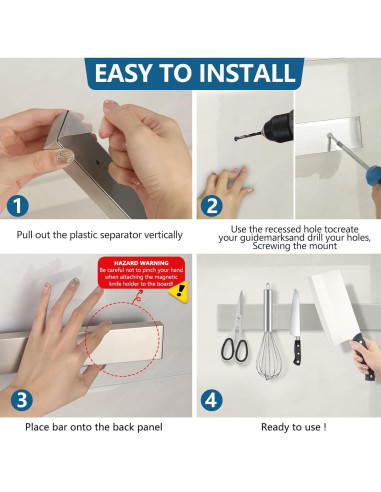Barra Magnética de Cuchillos 40 cm Acero Inoxidable PENXUA