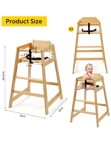 Paquete de 2 Sillas Altas de Madera Neoflavie para Bebés