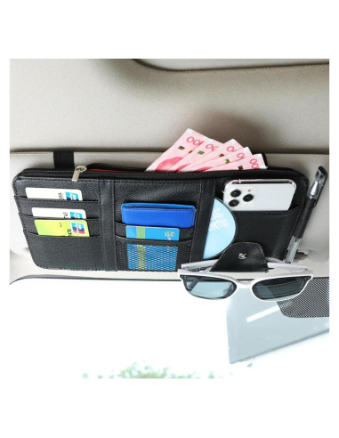 Organizador de Visera de Sol para Auto Augeny Negro PU 15x30cm