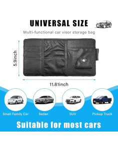 Organizador de Visera de Sol para Auto Augeny Negro PU 15x30cm 2