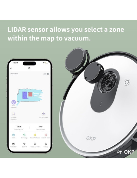Aspiradora Robot OKP L1, 3800Pa, 200 Min, Slim, Ideal Mascotas