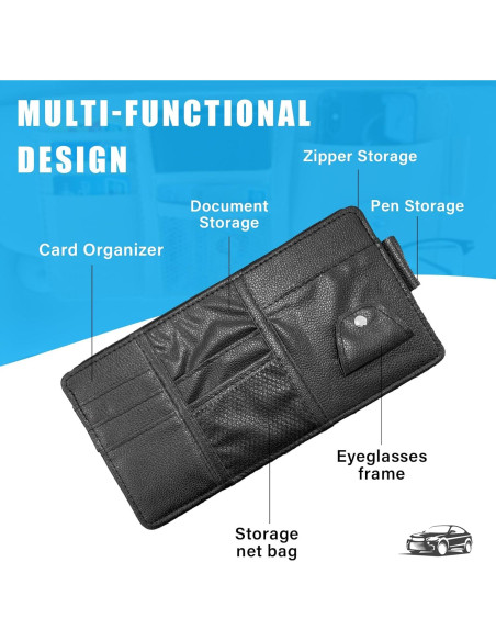 Organizador de Visera de Sol para Auto Augeny Negro PU 15x30cm