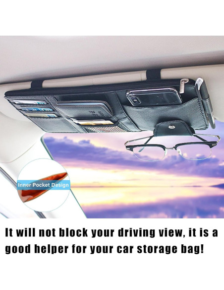 Organizador de Visera de Sol para Auto Augeny Negro PU 15x30cm