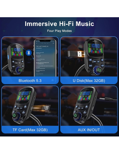 Transmisor FM Bluetooth 5.3 SOARUN PD30W Carga Rápida USB