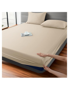 Sábana Ajustable Individual Shunjie.Home 400 Hilos Viscosa Beige