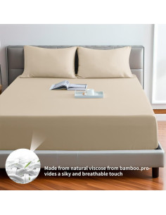 Sábana Ajustable Individual Shunjie.Home 400 Hilos Viscosa Beige 2
