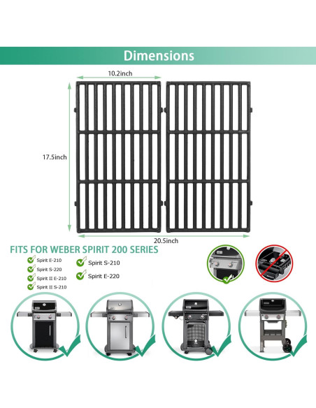 Rejillas de Cocina de Hierro Fundido Weber Spirit E-210 7637