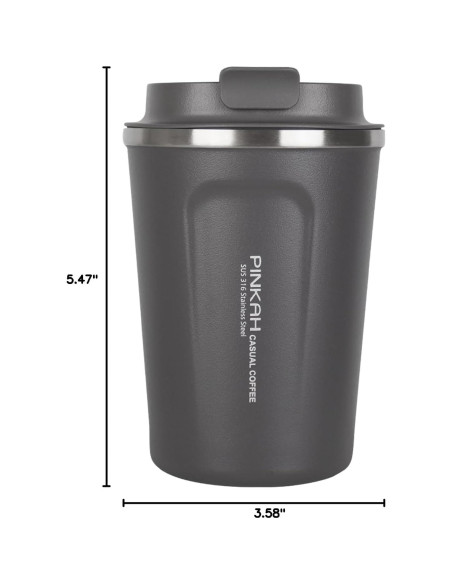 Taza de viaje PINKAH 355 ml acero inoxidable aislada gris
