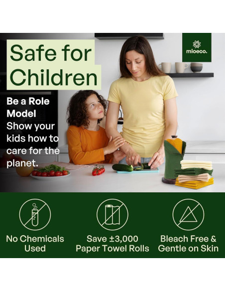 Toallas de Papel Reutilizables mioeco 24 Unidades Algodón Orgánico