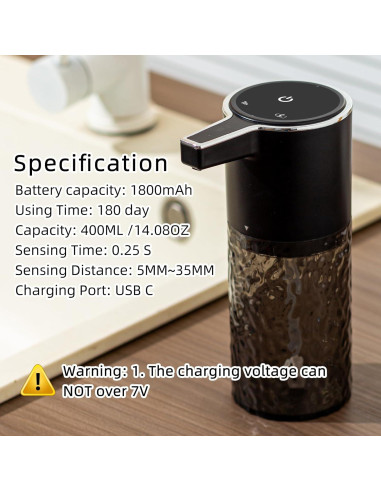 Dispensador Automático de Jabón Espumoso Haocoott 385 mL Negro