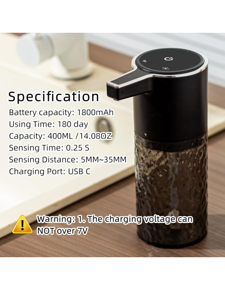 Dispensador Automático de Jabón Espumoso Haocoott 385 mL Negro