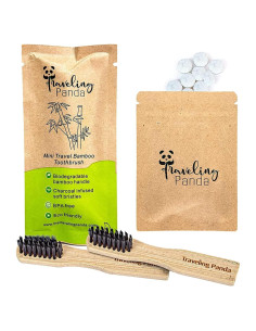 Kit de Cepillo de Dientes de Bambú de Viaje con 2 Cepillos y 20 Tabletas de Menta