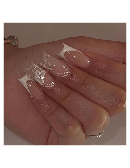 Uñas Postizas Hkanlre Medianas Flores 24PCS Cubierta Completa