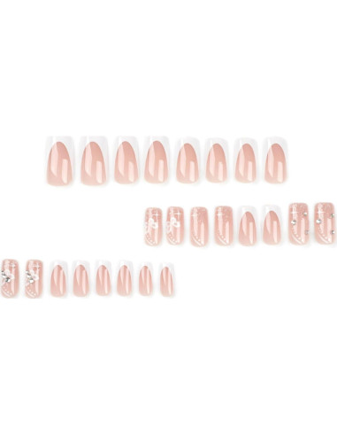 Uñas Postizas Hkanlre Medianas Flores 24PCS Cubierta Completa