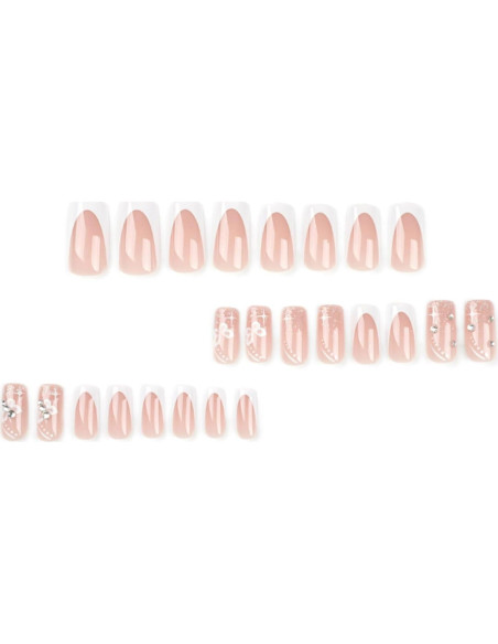 Uñas Postizas Hkanlre Medianas Flores 24PCS Cubierta Completa