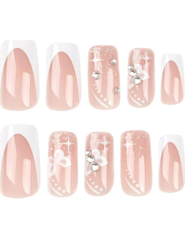 Uñas Postizas Hkanlre Medianas Flores 24PCS Cubierta Completa