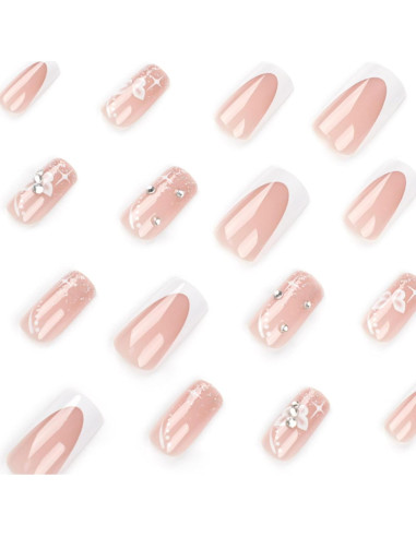 Uñas Postizas Hkanlre Medianas Flores 24PCS Cubierta Completa