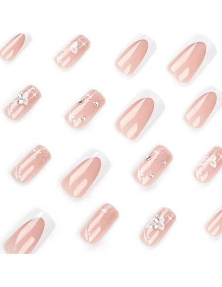 Uñas Postizas Hkanlre Medianas Flores 24PCS Cubierta Completa