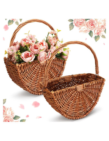 Cestas de Mimbre para Niña de Boda Willinglong 2 Pcs 24.4x30.9cm