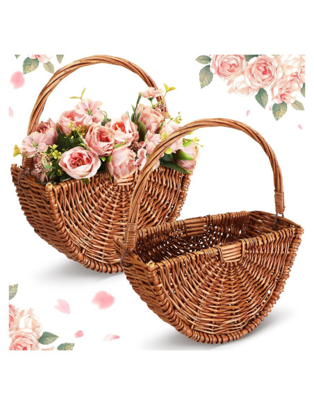 Cestas de Mimbre para Niña de Boda Willinglong 2 Pcs 24.4x30.9cm