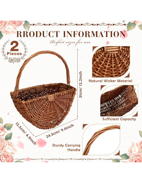 Cestas de Mimbre para Niña de Boda Willinglong 2 Pcs 24.4x30.9cm