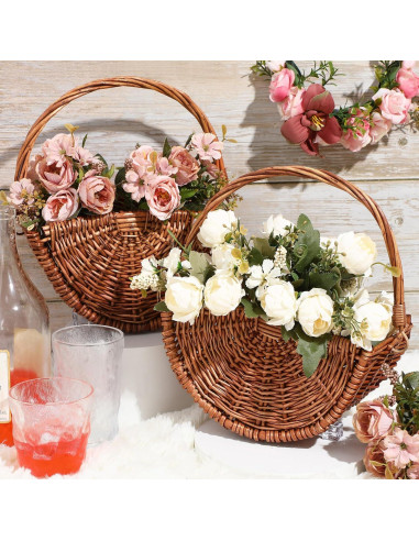 Cestas de Mimbre para Niña de Boda Willinglong 2 Pcs 24.4x30.9cm