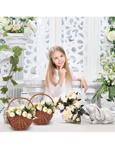 Cestas de Mimbre para Niña de Boda Willinglong 2 Pcs 24.4x30.9cm