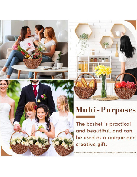 Cestas de Mimbre para Niña de Boda Willinglong 2 Pcs 24.4x30.9cm