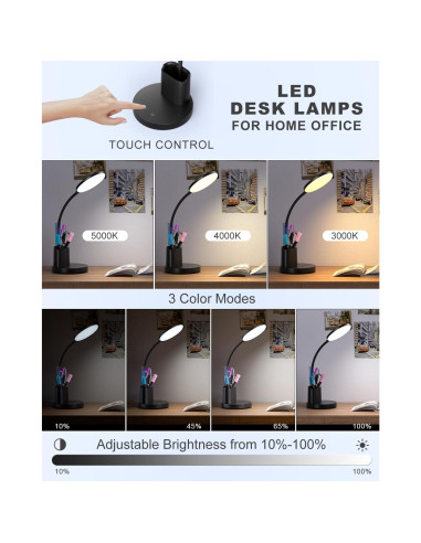 Lámpara de Escritorio LED Sailstar Negra, Regulable 3 Modos 800LM