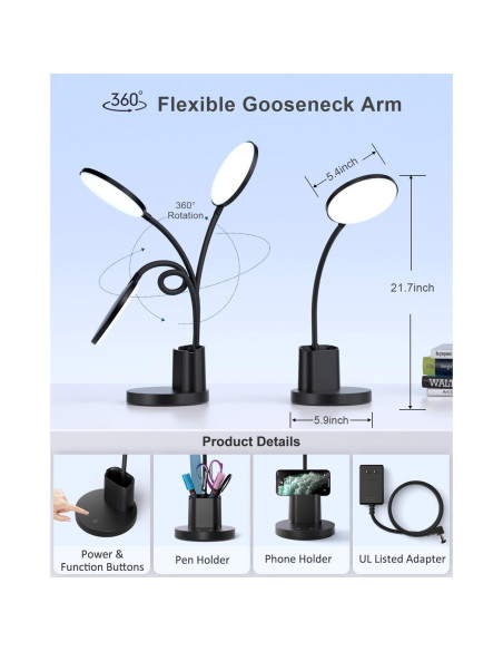 Lámpara de Escritorio LED Sailstar Negra, Regulable 3 Modos 800LM