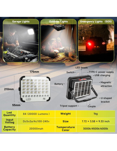 Luz de Trabajo Solar LED 200W Sinear 20000LM Impermeable