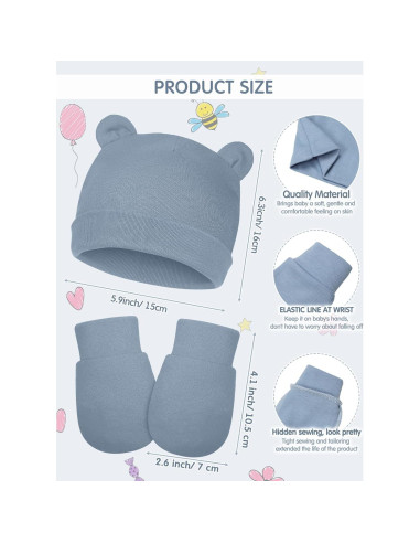 Conjunto de Gorros y Manoplas Geyoga para Bebés 0-12 Meses