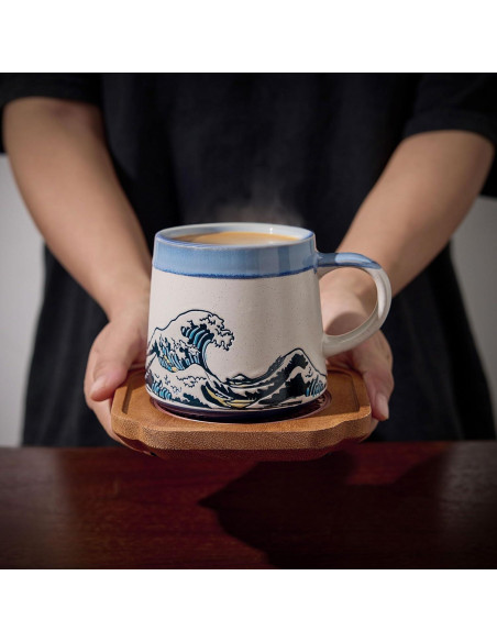 Taza de Cerámica Grande BICETTO Ukiyo-e 15oz Apta Microondas